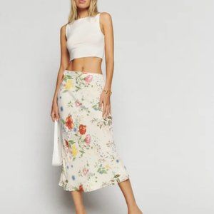 NWOT Reformation Layla Skirt in Etude White Floral Midi Elasticated Waist